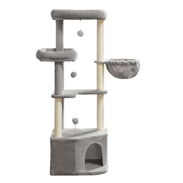 Kattenkrabpaal met plucheballen | Duifgrijs | 48,5x48,5x140,7 cm