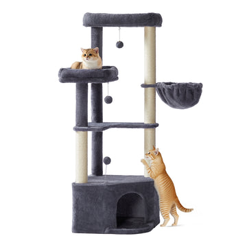 Kattenkrabpaal met pluche ballen | Donkergrijs | 48.5x48.5x140.7 cm