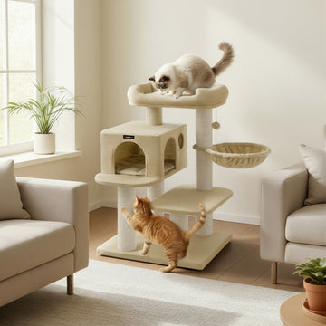 Kattenkrabpaal met 6 extra dikke krabpalen | Beige | 70x60x107 cm
