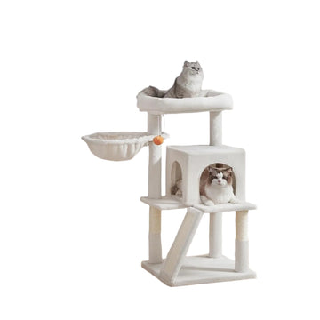 Kattenkrabpaal met groot platform, pluche en sisal, 48,1 x 48,1 x 96,1 cm