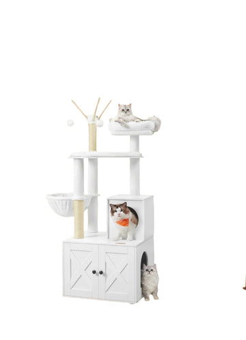 Kattenkrabpaal 2-in-1 met kattenbakmeubel - ruimtebesparend - 57,5 x 50 x 151 cm