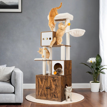 Krabpaal 2-in-1 - Klimtoren voor katten - Sisal - 60x52x185 cm