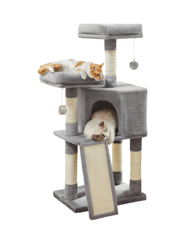 Kattenkrabpaal - Krabtoren - Ruimtebesparend - 50 x 35 x 115 cm - Knus hol + 2 speelplateaus