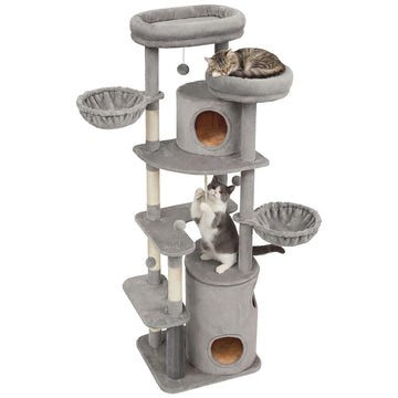 Kattenboom met meerdere niveaus en platforms | Lichtgrijs | 60x55x196 cm