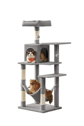 Krabpaal voor katten - Kattentoren - Pluche - 143 cm - Knuffelhol - Ligplatform