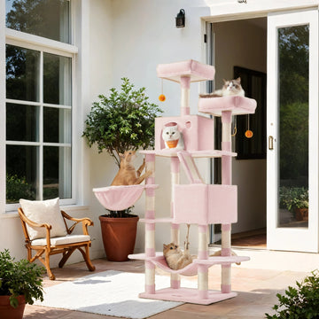 Kattenboom - Krabpaal - Speelhuis - Pluche - 55 x 45 x 168 cm - Pastelroze