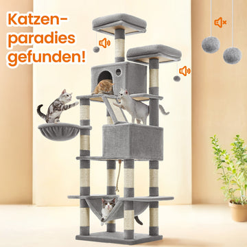 Kattenkrabpaal met meerdere niveaus - kattentoren - lichtgrijs - 55 x 45 x 168 cm