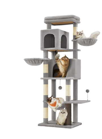 Kattenboom met meerdere niveaus - krabpaal - sisal - 57 x 45 x 175 cm - grijs