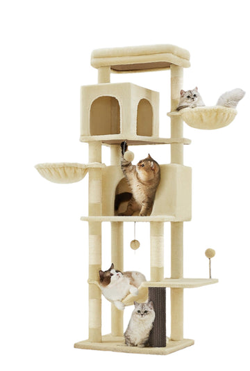 Kattenboom met meerdere niveaus – 2 holletjes – sisal – 57 x 45 x 175 cm