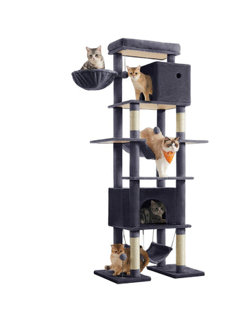 Kattenboom met krabpaal - Activiteitencentrum - Sisal & pluche - 78 x 48 x 201 cm - grijs