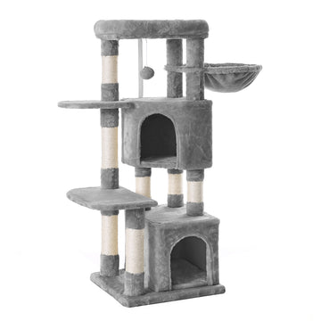 Hoge krabpaal voor katten met grote ligplank | Lichtgrijs | 49x45x120 cm