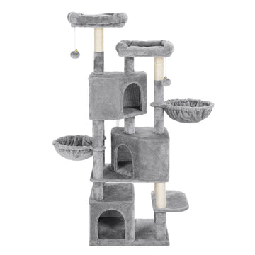 Kattenkrabpaal met 3 kattenhuizen, 164 cm | Lichtgrijs | 40x55x164 cm