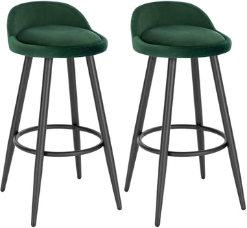 Set van 2 barhockers met voetsteun van fluweel | Donkergroen | 37,5x34x78,5 cm