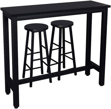 Bartafelset met 2 barkrukken, metalen frame, MDF | Zwart | 120x40x100 cm