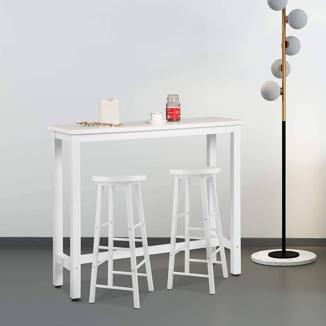 Bartisch-Set mit 2 Barhockern Metallrahmen MDF | Weiß | 120x40x100 cm