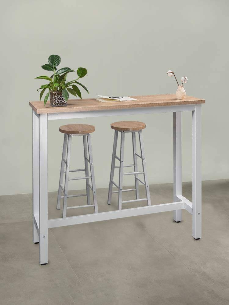 Bartisch-Set mit 2 Barhockern Metall MDF Helleiche | Helleiche | 120x40x100 cm