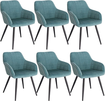 6-delige eetkamerstoelenset met armleuningen van fluweel | Turquoise | 49x43x81 cm