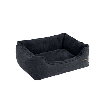 Hondenbed voor middelgrote honden, orthopedisch, verhoogd, pluche, donkergrijs, 90 x 75 x 25 cm