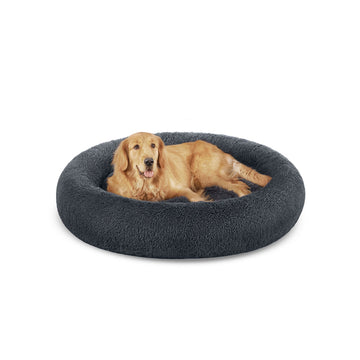 Pluizige hondenmand - Zacht hondenbed - Comfortabel kussen - Ø 120 x 20 cm, grijs