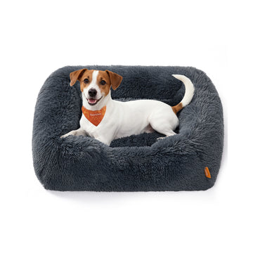 Hondenbed 71x55x18 cm met verhoogde randen afneembare hoes | Donkergrijs | 71x55x18 cm