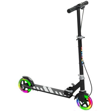 Kinderstep met LED-wielen, dubbele rem en voetsteun | Kleur: Zwart | Afmetingen: 36x73x73-89 cm