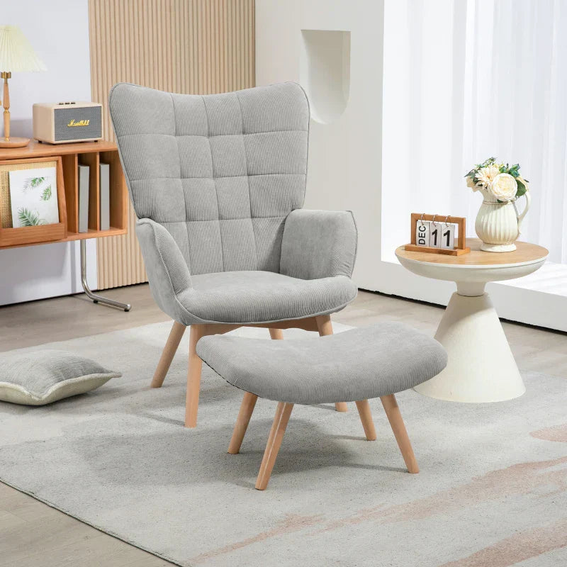 Sessel mit Hocker - Grauer Relaxsessel | Farbe: Grau | Abmessungen: 80x72x101 cm