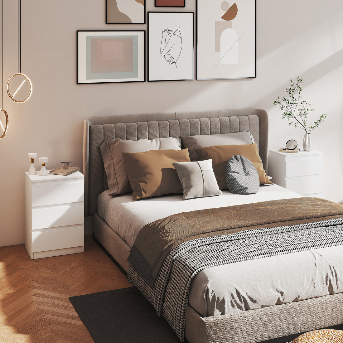 Set om 2 sängbord med 3 lådor - vit | Färg: Vit | Mått: 40x30x59,5 cm