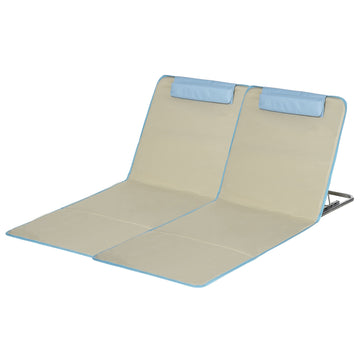 2x verstelbare strandmat met hoofdsteun | Kleur: Bruin, blauw | Afmetingen: 53x124x35-45 cm