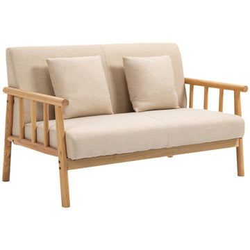 2-zitsbank met linnenlook bekleding | Kleur: Beige | Afmetingen: 69x123x74 cm