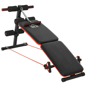 Sit-up bank - Buikspiertrainer | Kleur: Zwart/Rood | Afmetingen: 47x142x50-66 cm