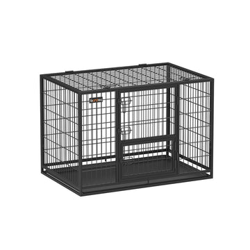 Hondenbench met 2 deuren, metalen hondenkooi, staal, zwart, 107 x 70 x 74,9 cm