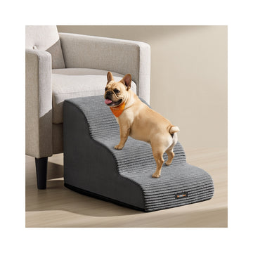 Hondentrap met antislipbekleding en 3 treden | Leigrijs | 40x57x40 cm