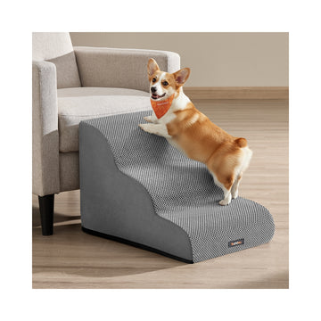 Hondentrap met antislipbekleding en 3 treden | Duifgrijs | 40x57x40 cm