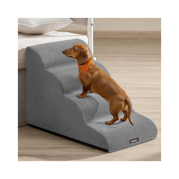 Hondentrap met antislipbekleding en 4 treden | Duifgrijs | 40x72x50 cm