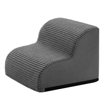 Hondentrap met 2 treden van corduroy met dwarsstrepen | Leigrijs | 40x40x30 cm