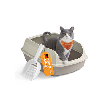 Open kattenbak, hoge randen, schep - eenvoudig schoonmaken - bruin - 50.5 x 37.5 x 19.5 cm