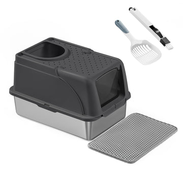 Kattentoilet van roestvrij staal | Zwart | 41x61x36,5 cm