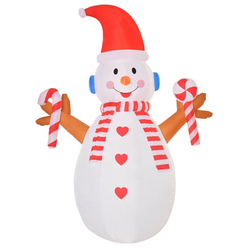 Kerstsneeuwpop met LED | Kleur: Wit+Rood | Afmetingen: 180x100x240 cm