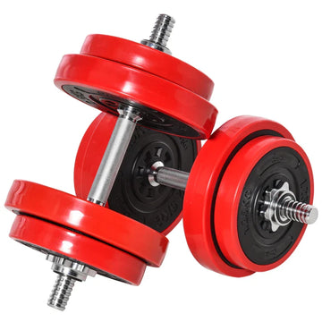 20 kg dumbbellset met halterstang | Kleur: Rood + zwart