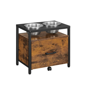 Set verhoogde voerbakken voor huisdieren - RVS - vintage bruin-zwart - 42 x 34,3 x 39 cm