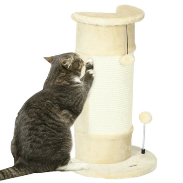 Kattenkrabpaal met speeltjes | Kleur: Crèmewit | Afmetingen: 25,5x34x58 cm