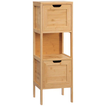 Badkamerkast van bamboe met lades | Kleur: Naturel hout | Afmetingen: 30x30x90 cm