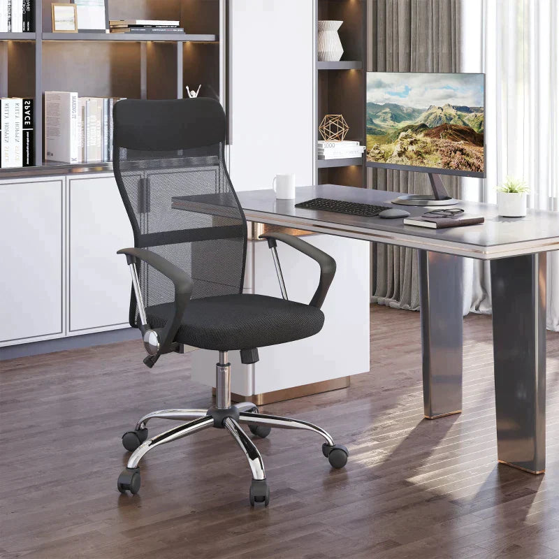 Ergonomischer Bürostuhl mit Kopfstütze | Farbe: Schwarz | Abmessungen: 63x61x109-119 cm