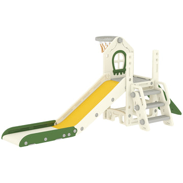 5-in-1 Peuterglijbaan met Klimrek en Basketbal | Kleur: Crèmewit | Afmetingen: 100x191x84 cm