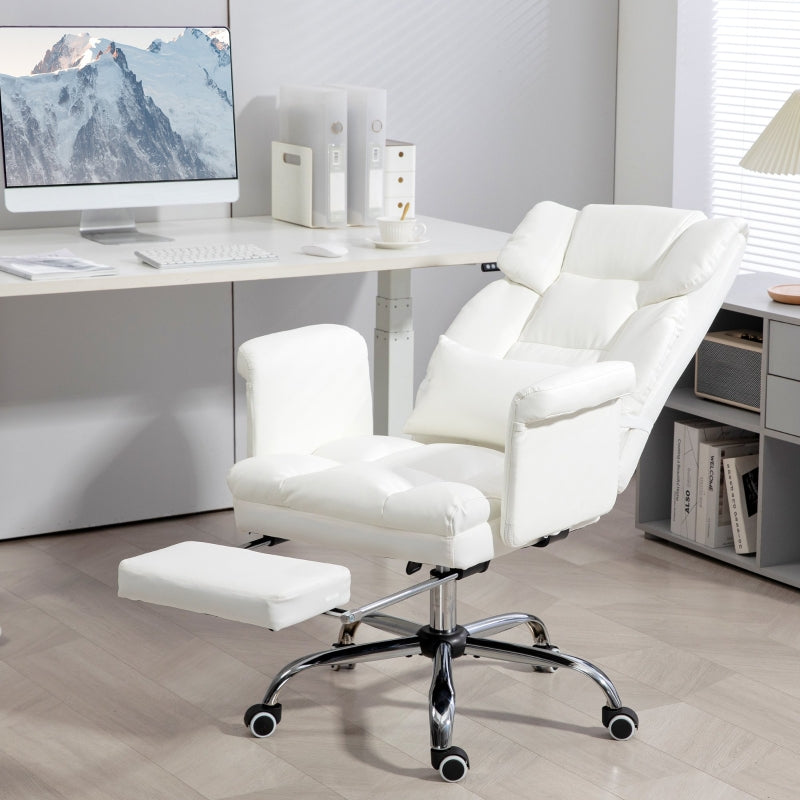 Verstellbarer ergonomischer Bürostuhl mit Fußstütze | Farbe: Weiß | Abmessungen: 69x65x107-115 cm