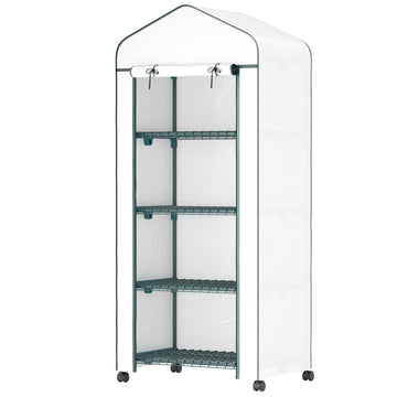 Mini-kas met 4 planken en weerbescherming | Kleur: Wit | Afmetingen: 50x69x165 cm