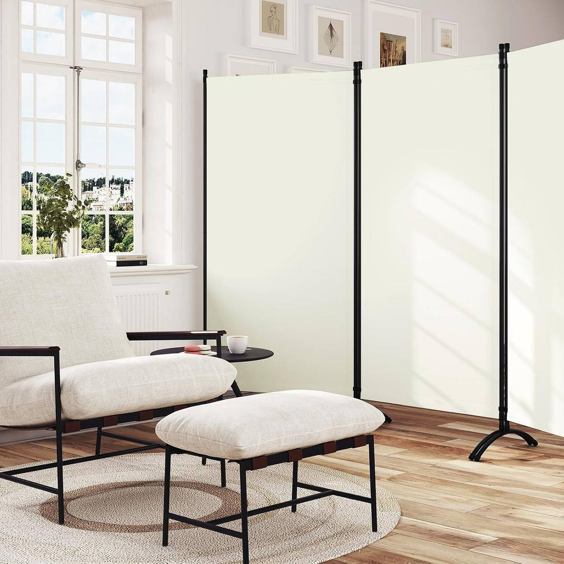 3-delig kamerscherm inklapbaar | Creme | 255x181 cm