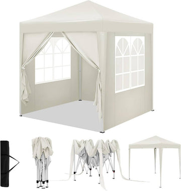 Vouwpaviljoen met 4 zijwanden | Beige | 200x200x232/236/240 cm