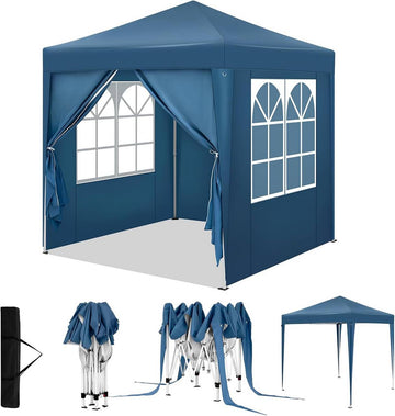 Vouwpaviljoen 2x2 m met 4 zijwanden UV-bescherming | Blauw | 200x200x232/236/240 cm