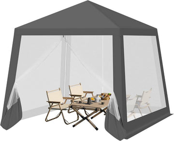 Paviljoen met zijwanden en muggengaas | Grijs | 3x3 m